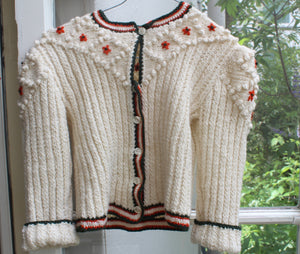 Vintage wool knitted cardigan with puffed shoulders, size XS