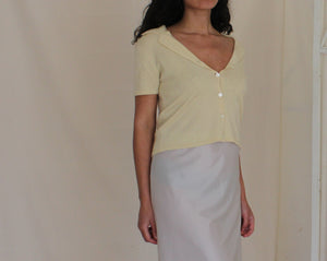 Vintage soft yellow Italian cashmere button up top, size S