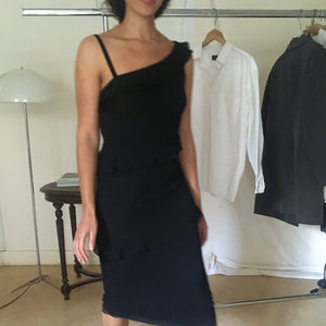 Vintage black silk asymmetrical dress, size S