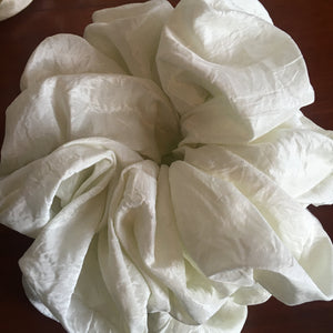 White taft silk scrunchie handmade by YV, size L