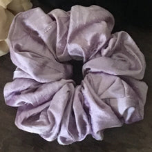 Load image into Gallery viewer, Lilac silk scrunchie handmade by YV, size medium