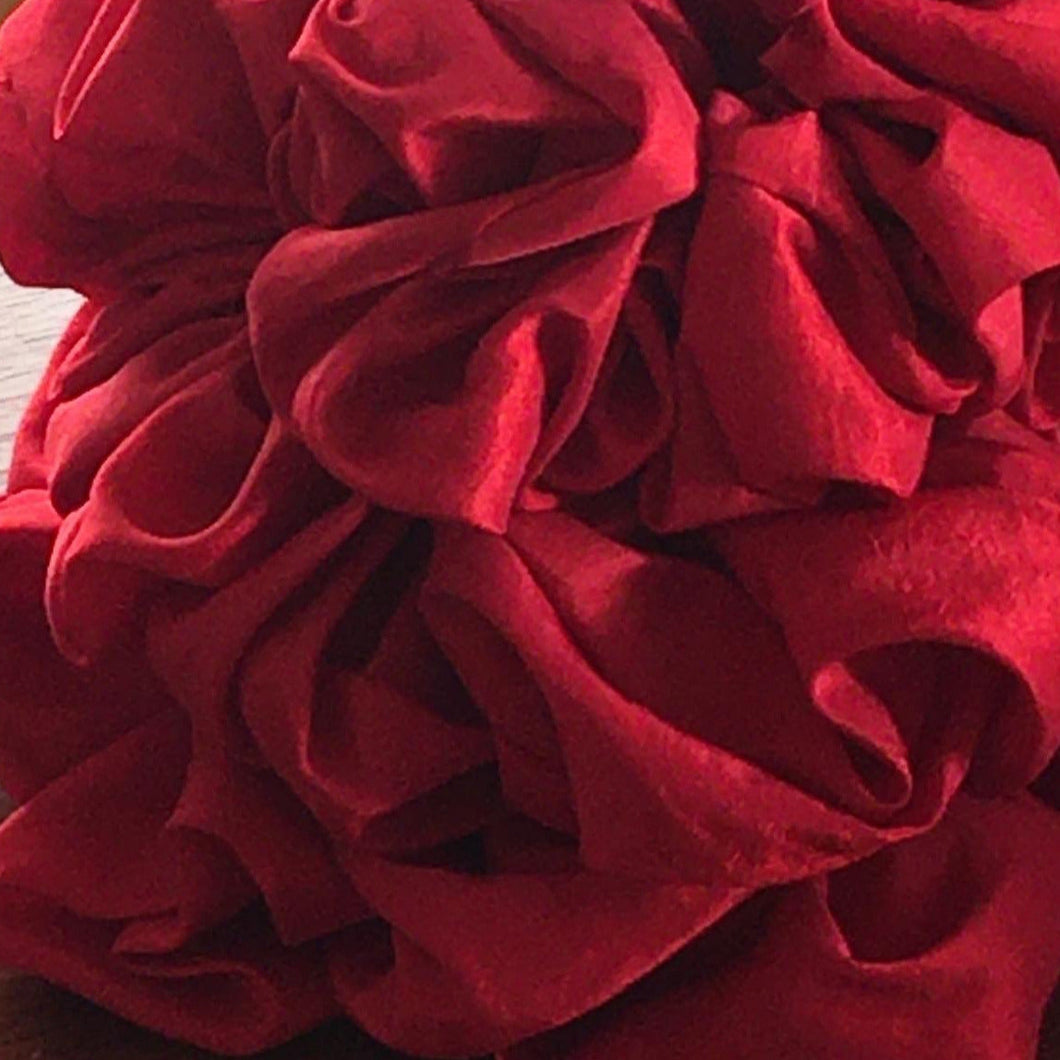 Red taft silk scrunchie handmade by YV, size L