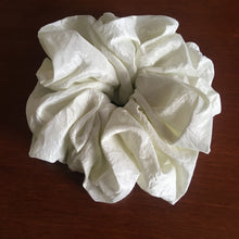 Load image into Gallery viewer, White taft silk scrunchie handmade by YV, size L