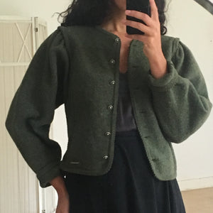 On hold - vintage wool cardigan with puffy shoulders, size S