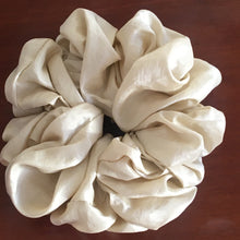 Load image into Gallery viewer, Creme taft silk scrunchie handmade by YV, size M