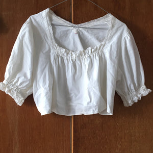 Vintage cotton white top with puffy sleeves, size S/M