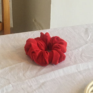Small red silk scrunchie made from vintage silk